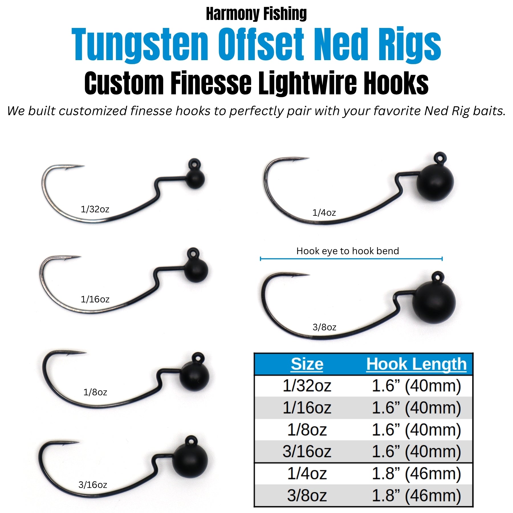 Tungsten Offset Weedless Ned Rig Jigheads (5 Pack w/ Bait Pegs)