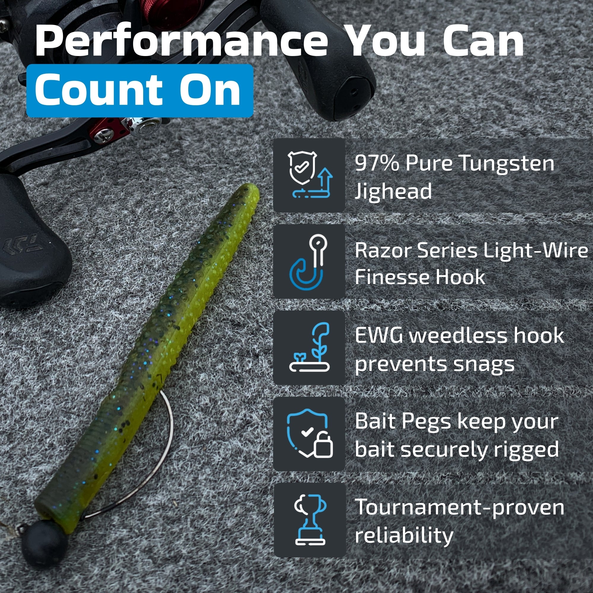 Tungsten Offset Weedless Ned Rig Jigheads (5 Pack w/ Bait Pegs)