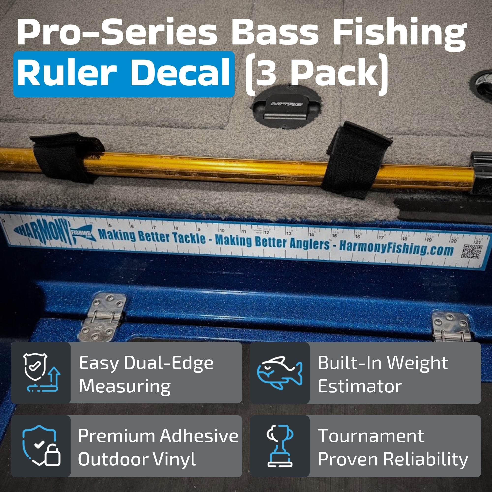 Pro-Series 21" Bass Fishing Ruler Decal with Weight Estimator (3 pack)