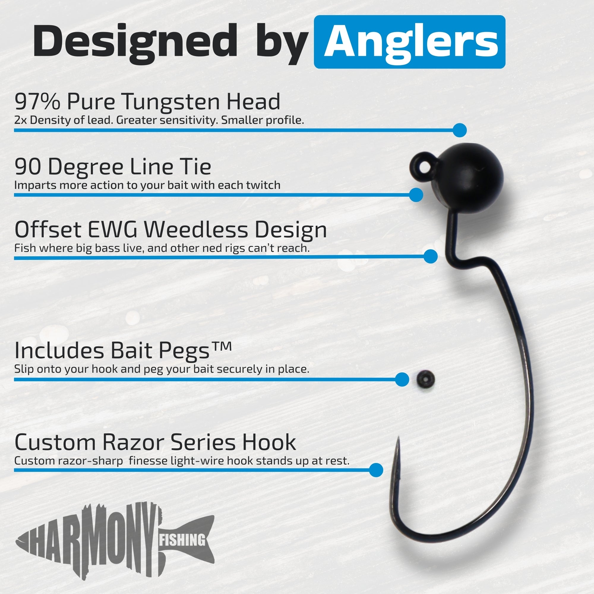 Tungsten Offset Weedless Ned Rig Jigheads (5 Pack w/ Bait Pegs)
