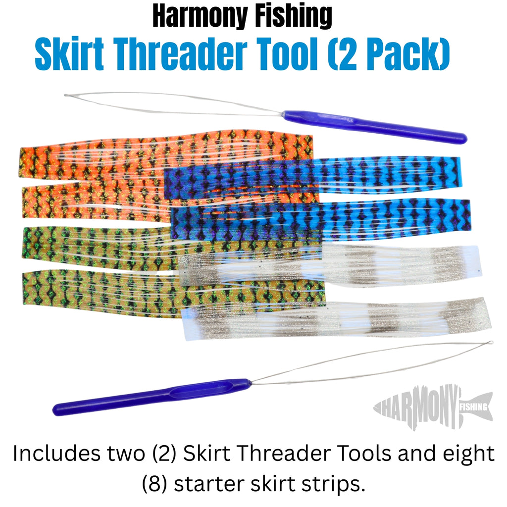 Skirt Threader Tool (2-Pack + 8 Silicone Skirts) - Create Custom Fuzzy Dice Style Bass Baits
