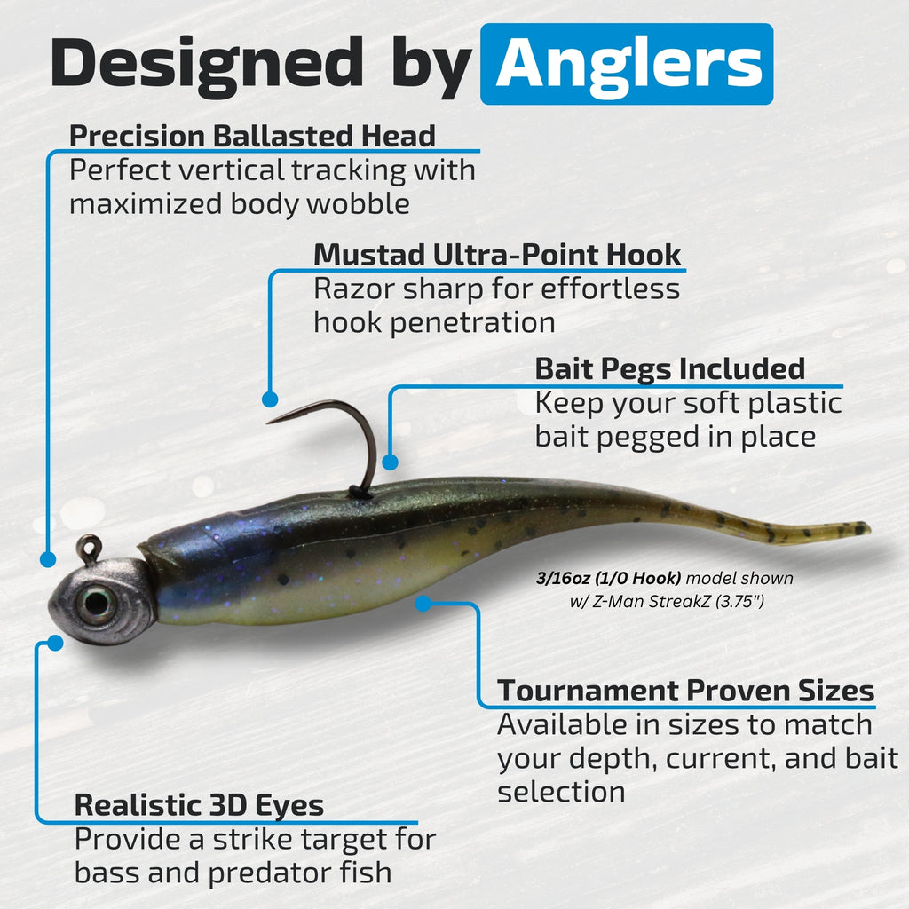 Swimbait Jig Heads (4-Pack with 5 Bait Pegs) Tournament Grade Minnow Swimming Jig Heads