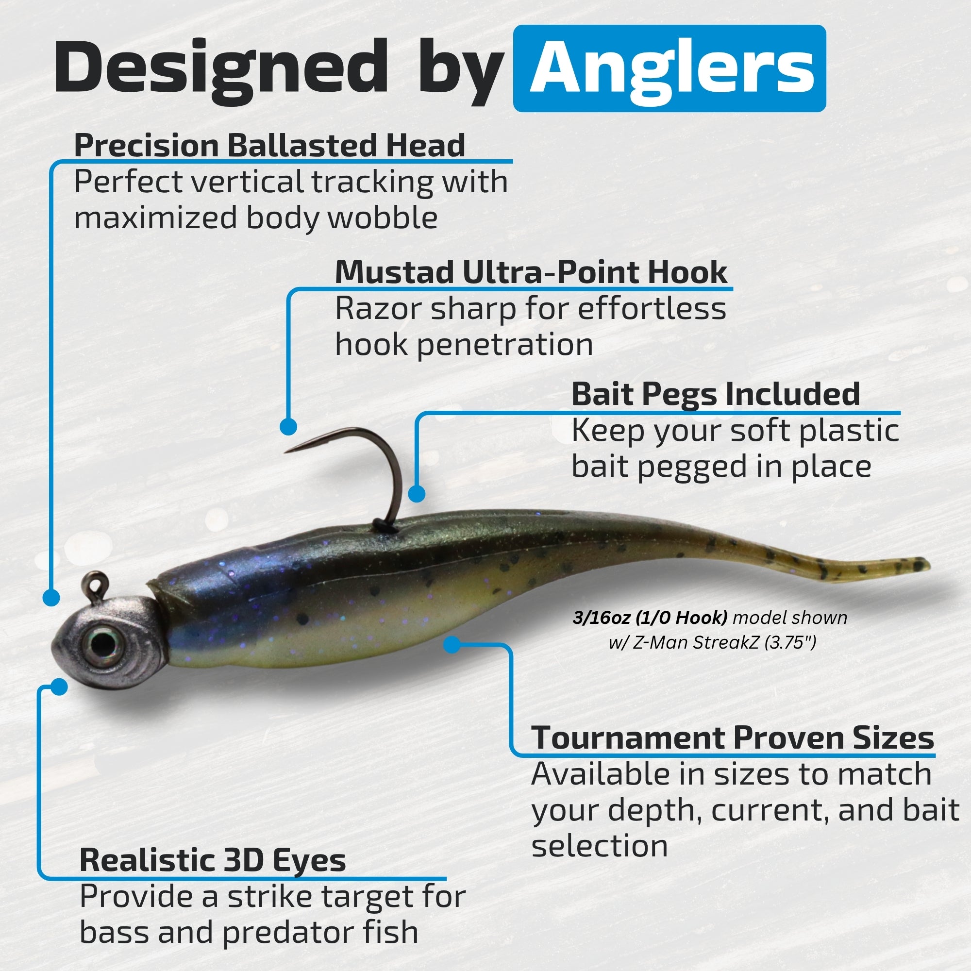 Swimbait Jig Heads (4-Pack with 5 Bait Pegs) Tournament Grade Minnow Swimming Jig Heads