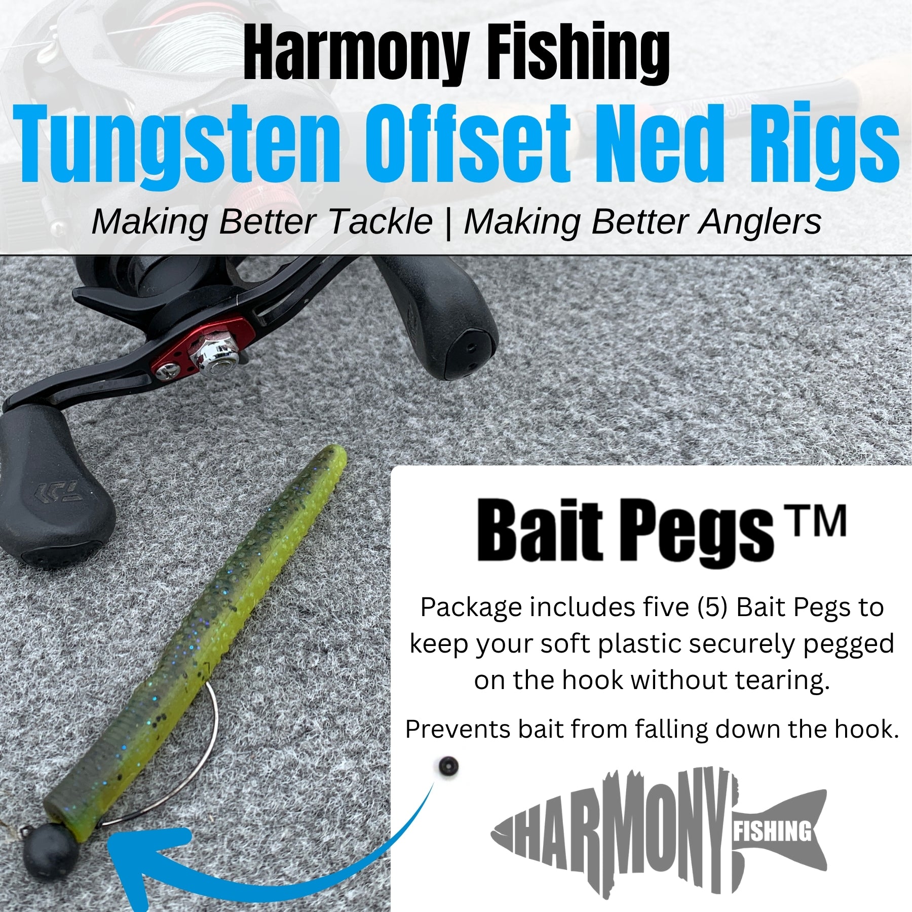 Tungsten Offset Weedless Ned Rig Jigheads (5 Pack w/ Bait Pegs)