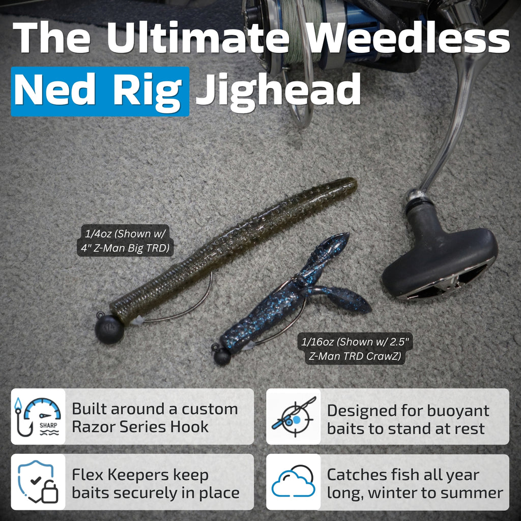 Offset Weedless Ned Rig Jigheads with Flex Keepers (5 Pack)