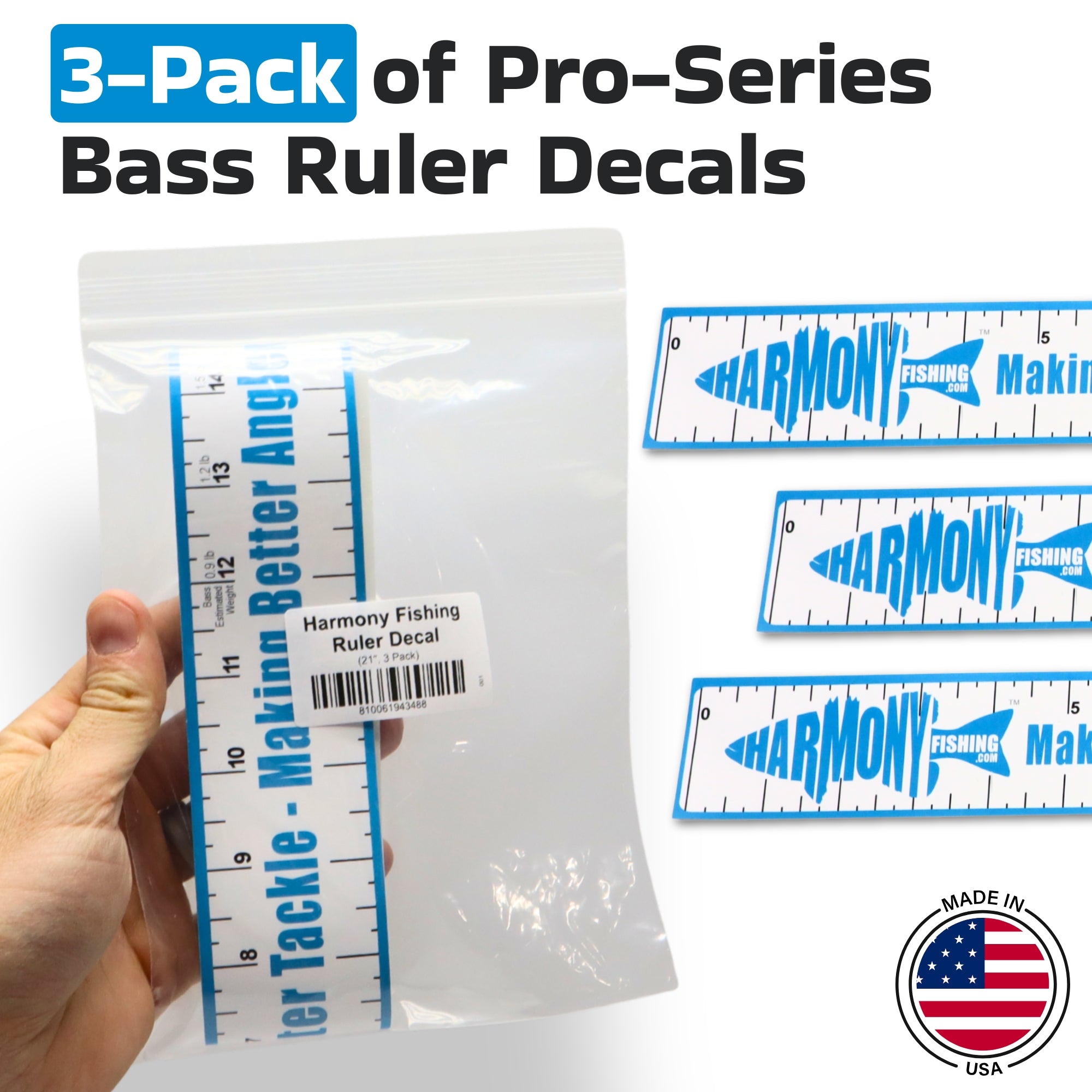 Pro-Series 21" Bass Fishing Ruler Decal with Weight Estimator (3 pack)