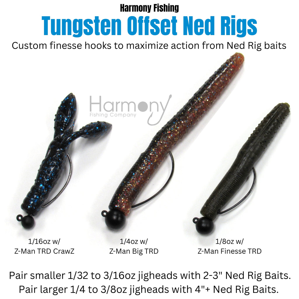 Tungsten Offset Weedless Ned Rig Jigheads (5 Pack w/ Bait Pegs)