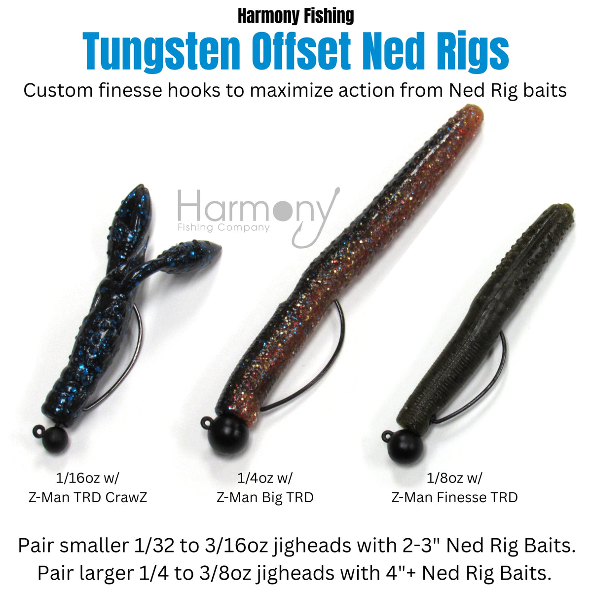 Tungsten Offset Weedless Ned Rig Jigheads for bass fishing – Harmony ...