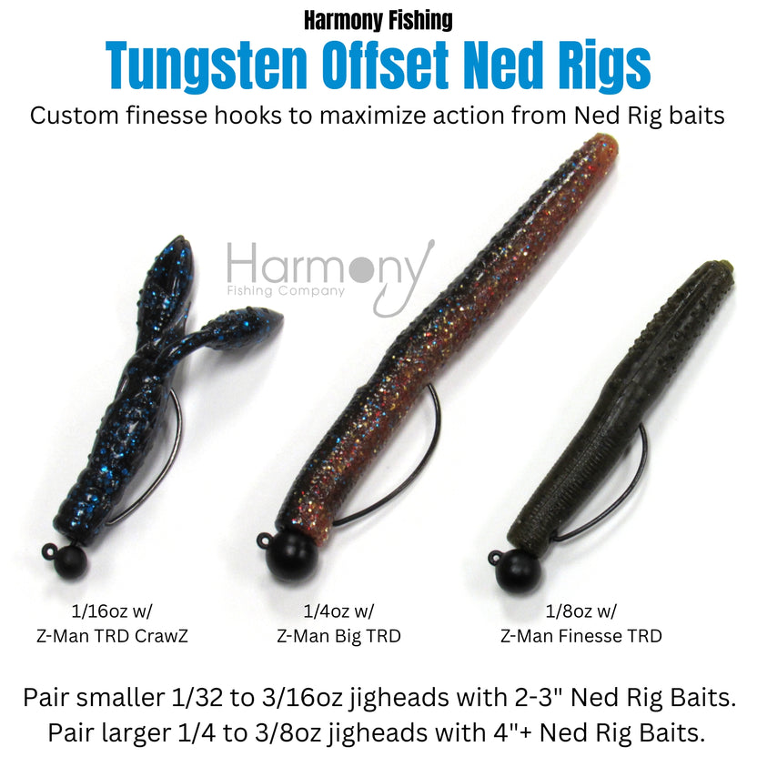 Tungsten Offset Weedless Ned Rig Jigheads for bass fishing – Harmony ...