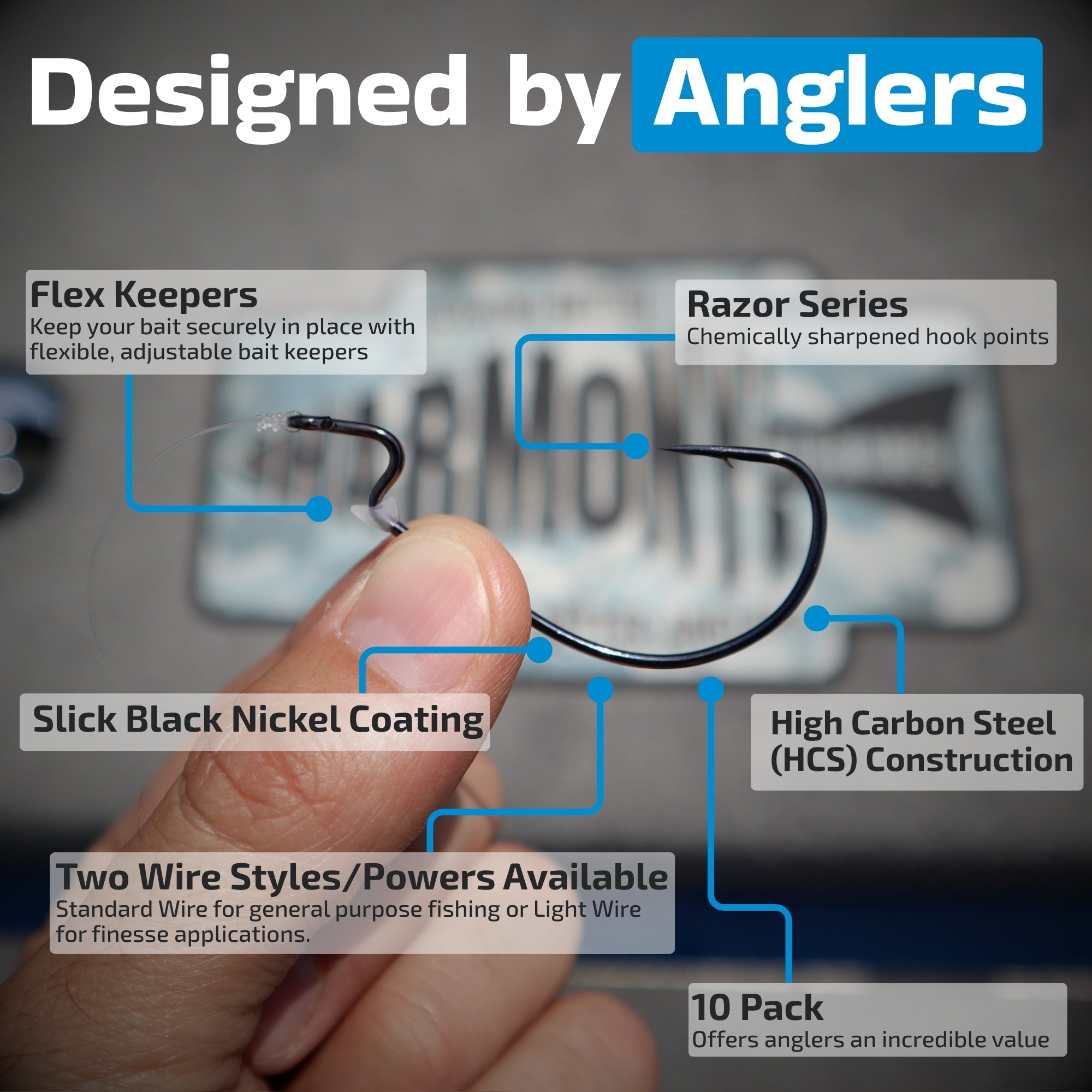 Razor Series EWG Offset Hooks with Flex Keepers (10 Pack)