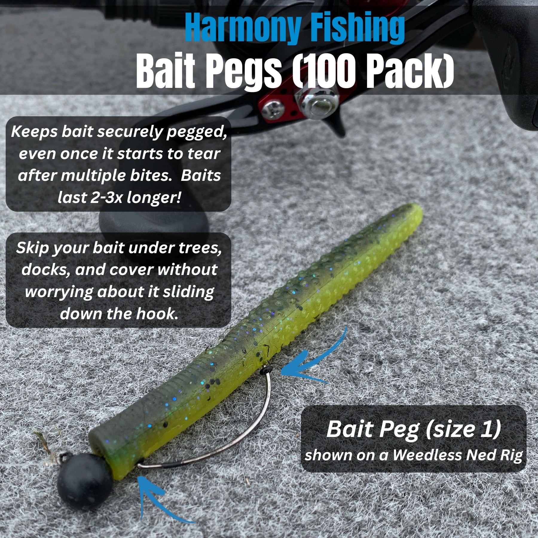 Bait Pegs - Silicone Keepers For Soft Plastic Fishing Lures (Fits Hooks Up To 6/0)