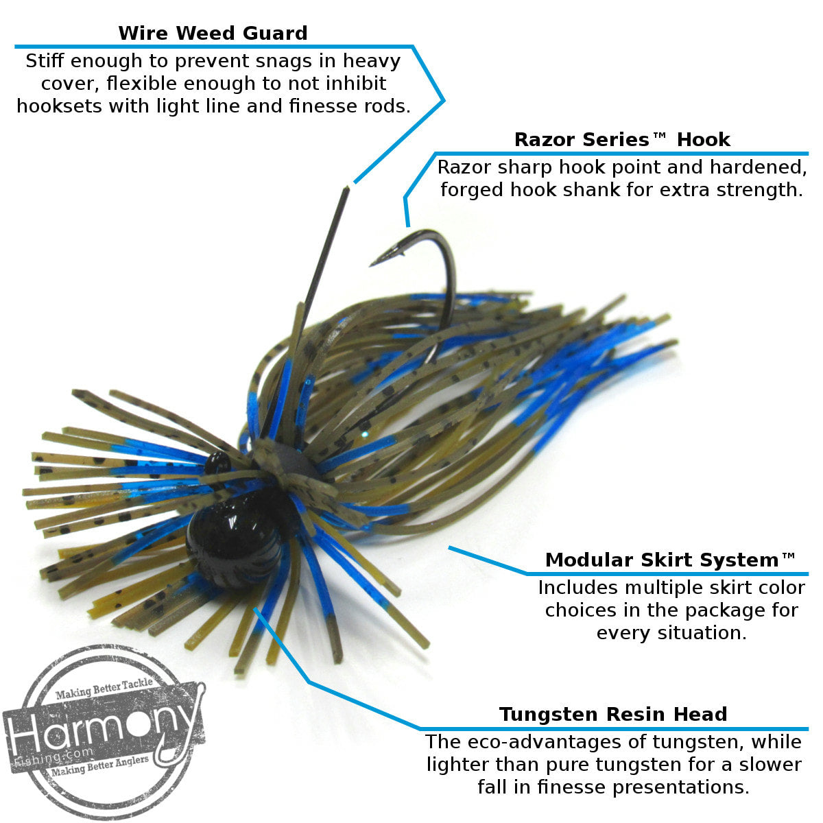 Tungsten Finesse Jigs for bass fishing with Modular Skirt System