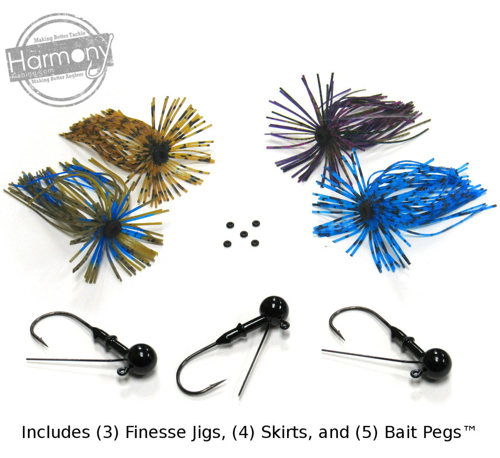 Tungsten Finesse Ball Jig MSS Kit (3 Jigs, 4 Skirts, 5 Bait Pegs)