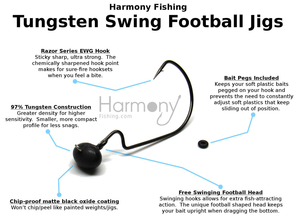Tungsten Swing Football Jig (3 Pack w/ 10 Bait Pegs) [Select Size]