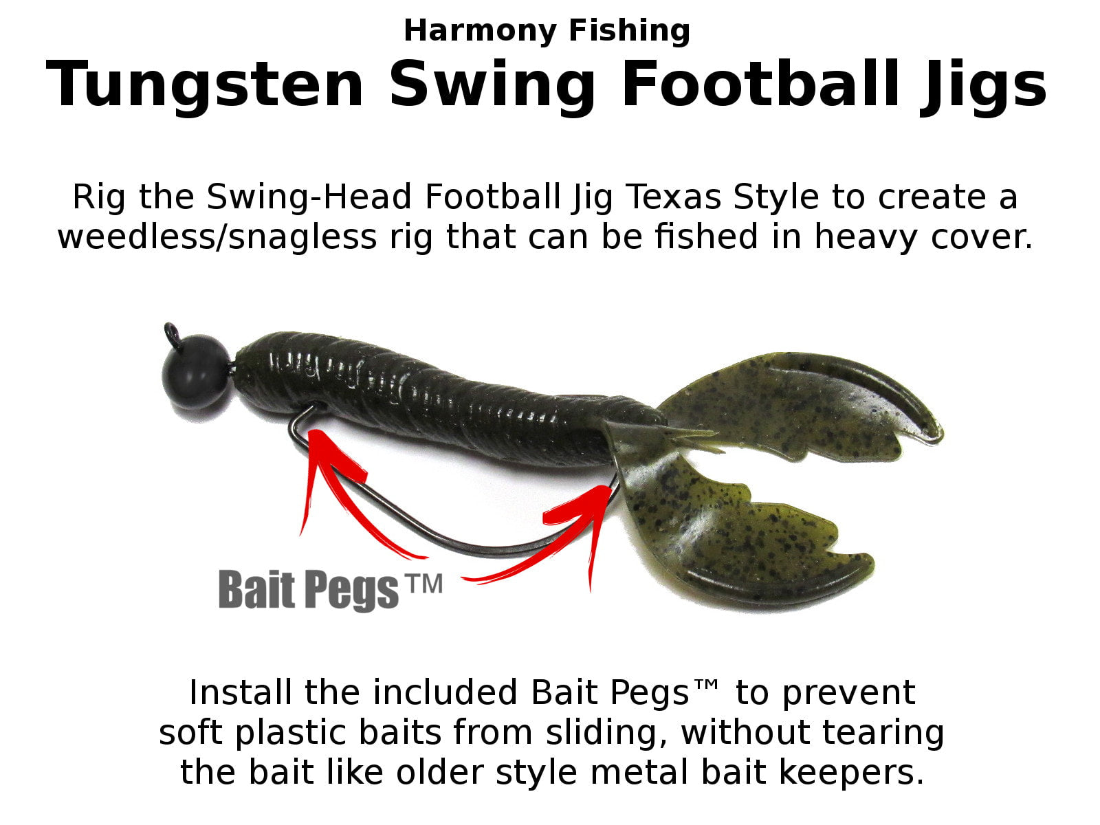 Tungsten Swing Football Jig (3 Pack w/ 10 Bait Pegs) [Select Size]