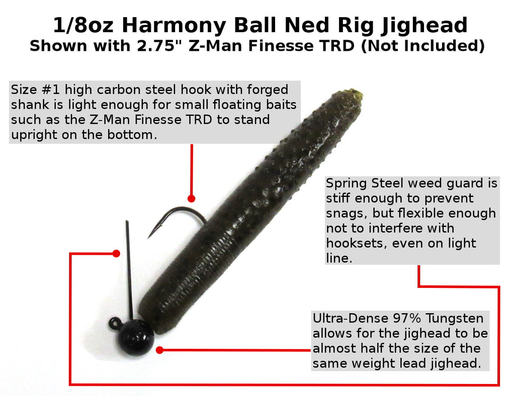 Tungsten Weedless Ned Rig Jigheads (1/8oz, 5 Pack)