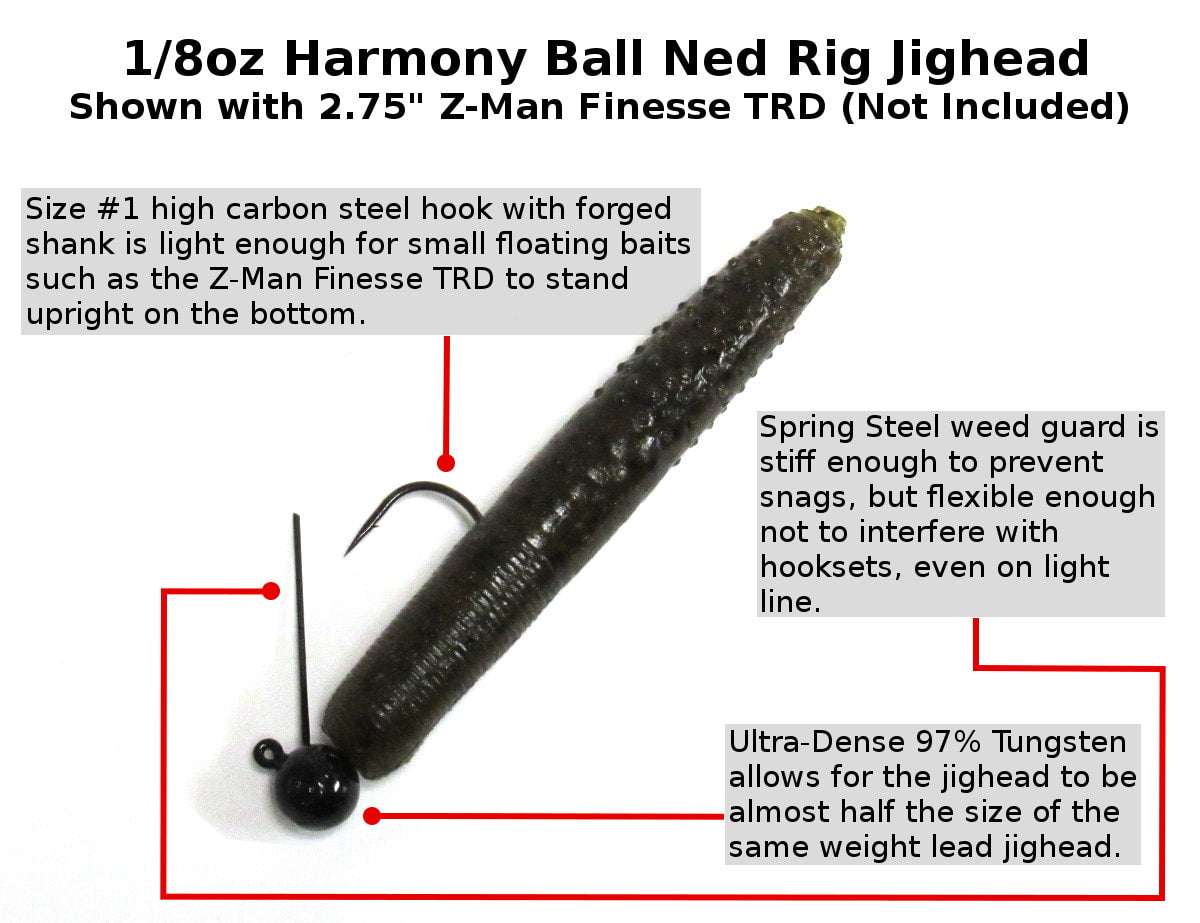 Tungsten Weedless Ned Rig Jigheads (1/8oz, 5 Pack)