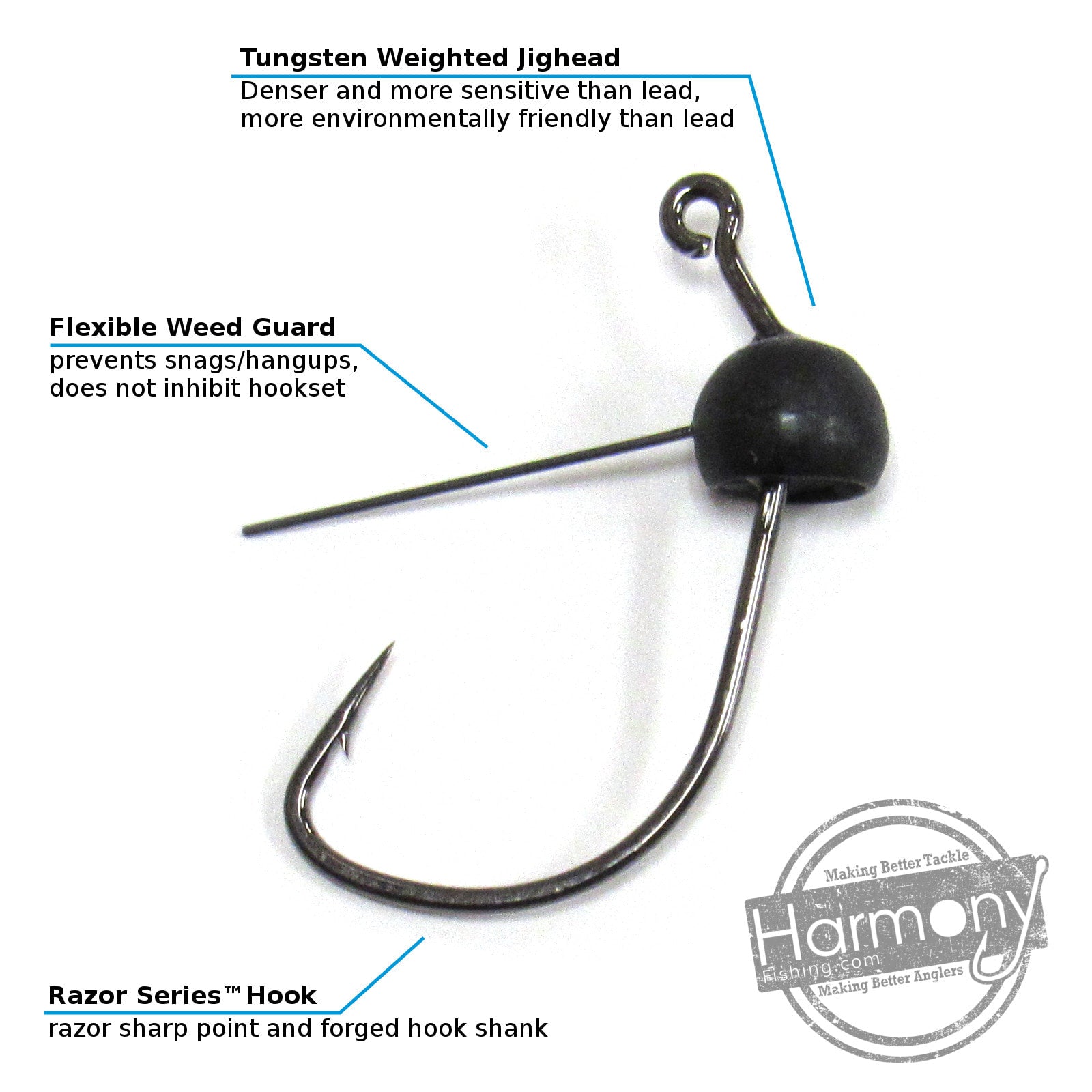 Tungsten Weedless Wacky Jigheads (5 Pack)
