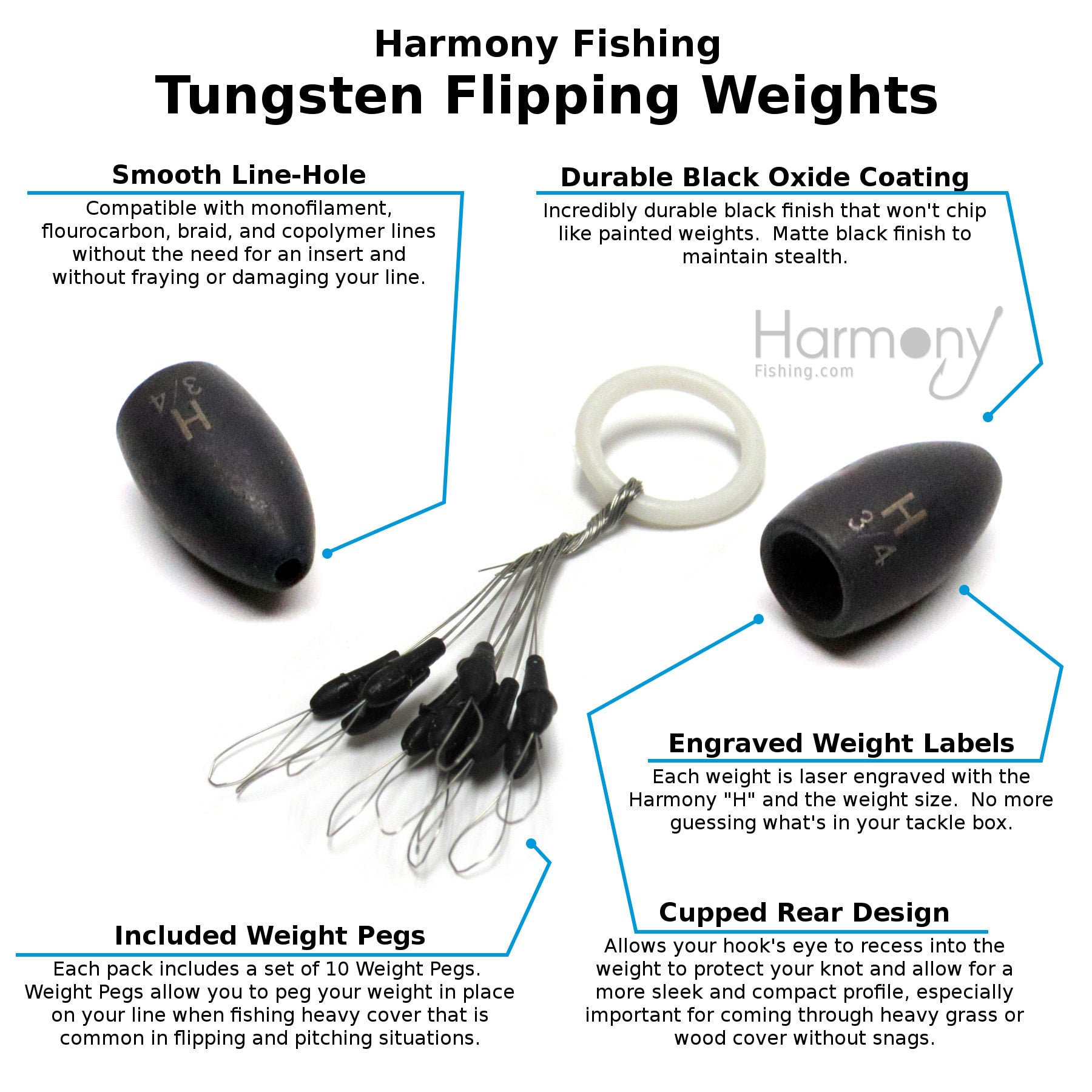 Tungsten Flipping Weights w/ Weight Pegs [Select Size, Qty]