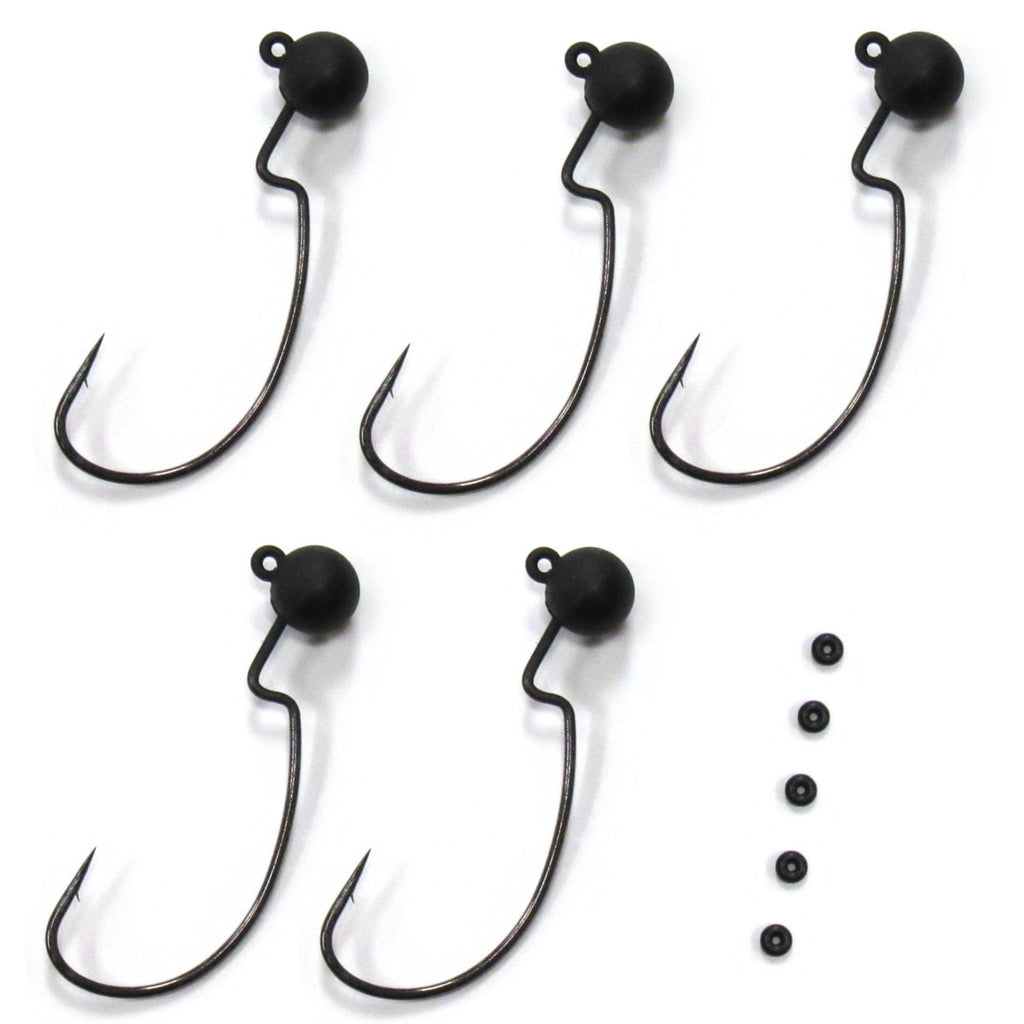 Tungsten Offset Weedless Ned Rig Jigheads (5 Pack w/ Bait Pegs)