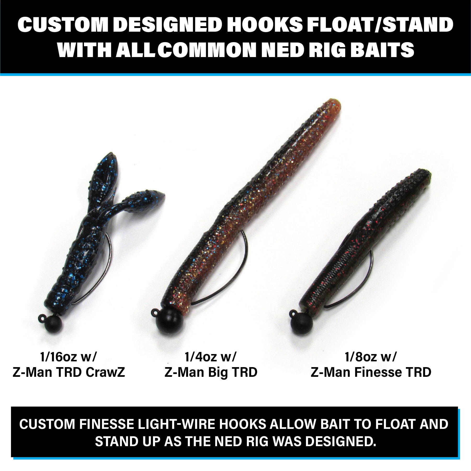 Tungsten Offset Weedless Ned Rig Jigheads (5 Pack w/ Bait Pegs)