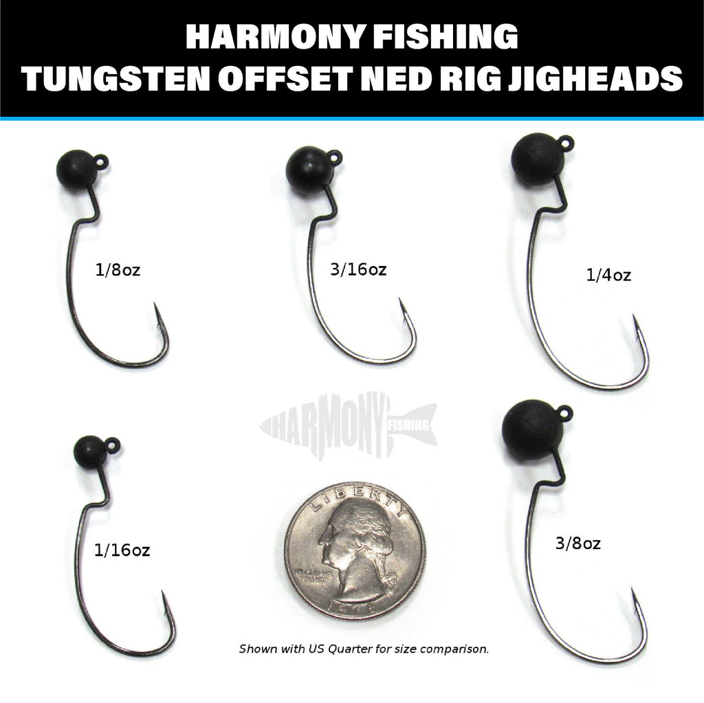 Tungsten Offset Weedless Ned Rig Jigheads (5 Pack w/ Bait Pegs)