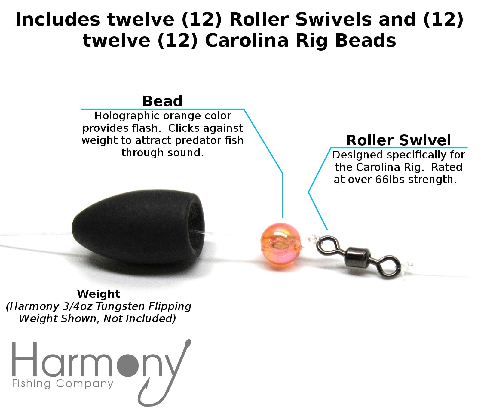Carolina Swivel Kit (12 Pack) - 12 Swivels & 12 Beads for Carolina Rigging