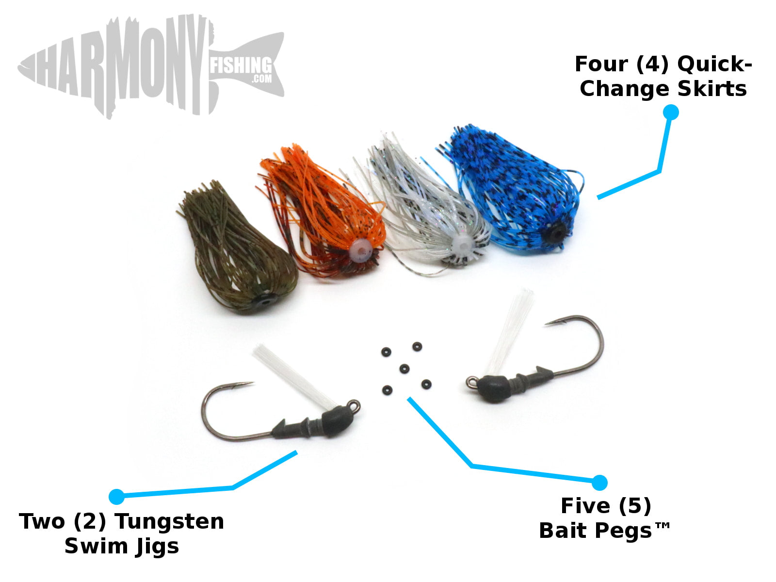 Tungsten Swim Jig Set with Quick-Change Skirts (2 Jigs, 4 Skirts, 5 Bait Pegs)