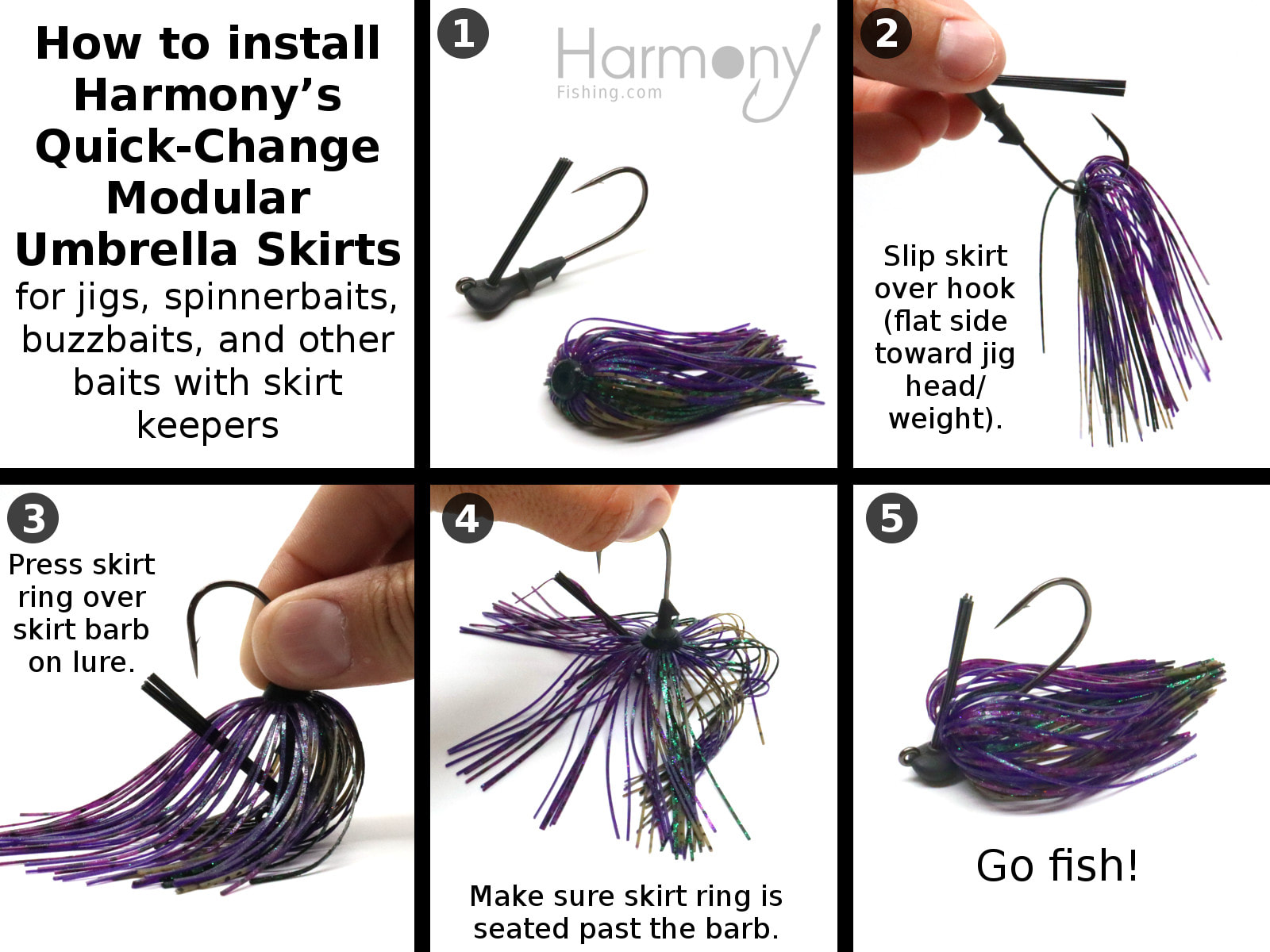 Harmony Fishing – Quick Change Modular Umbrella Skirts for Fishing  Jigs/Lures/Baits (10 Pack)
